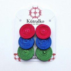 Aros triple círculo fuscia azul verde soutache