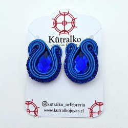 Aros gota azul rey soutache