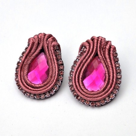 Aros gota fucsia rosado soutache