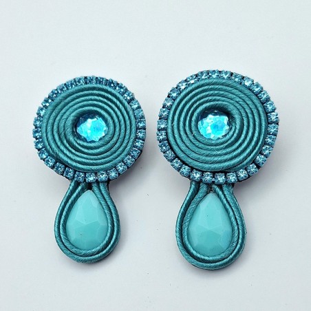 Aros círculos y gota turquesa soutache