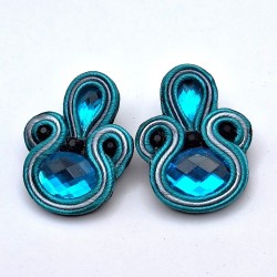 Aros gota y oval turquesa gris soutache