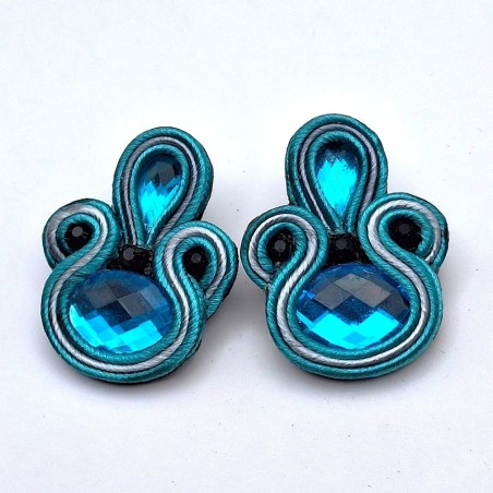 Aros gota y oval turquesa gris soutache