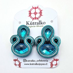 Aros gota y oval turquesa gris soutache
