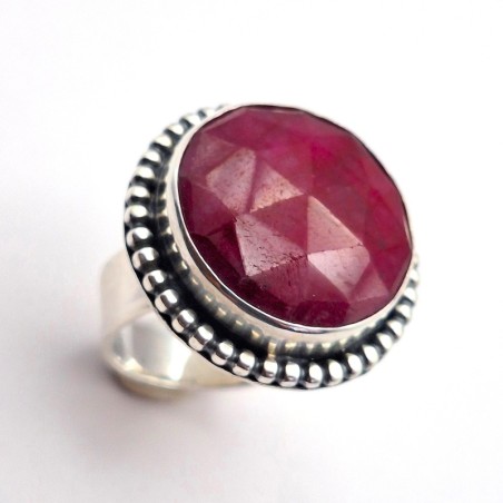 Anillo Rubí redondo pelotitas plata