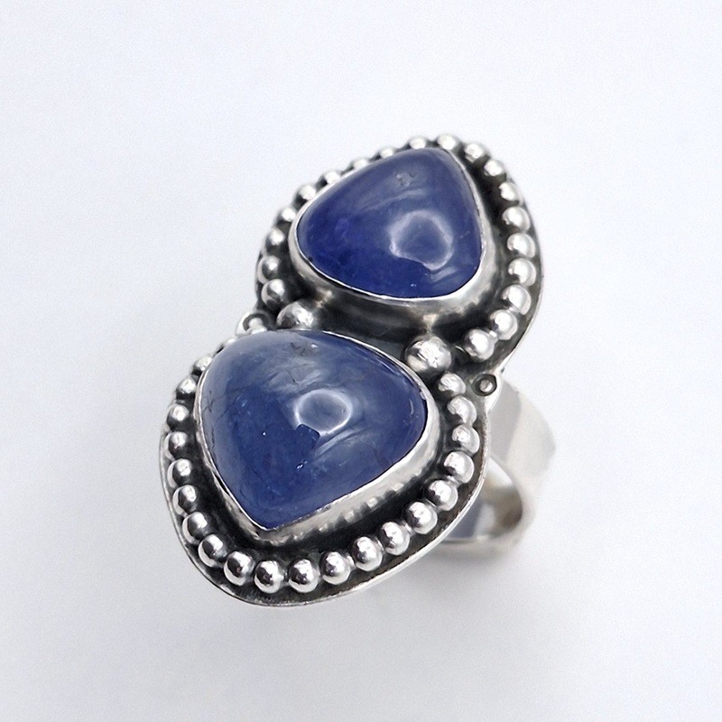 Anillo Tanzanita doble pelotitas plata