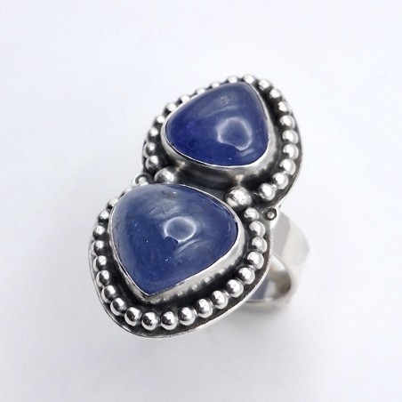 Anillo Tanzanita doble pelotitas plata