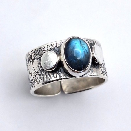 Anillo Labradorita argolla tachas plata