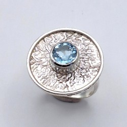 Anillo Topacio redondo reticulado plata