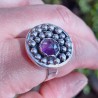 Anillo Amatista redondo pelotitas plata