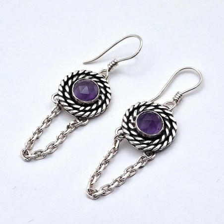Aros Amatista cadenas plata