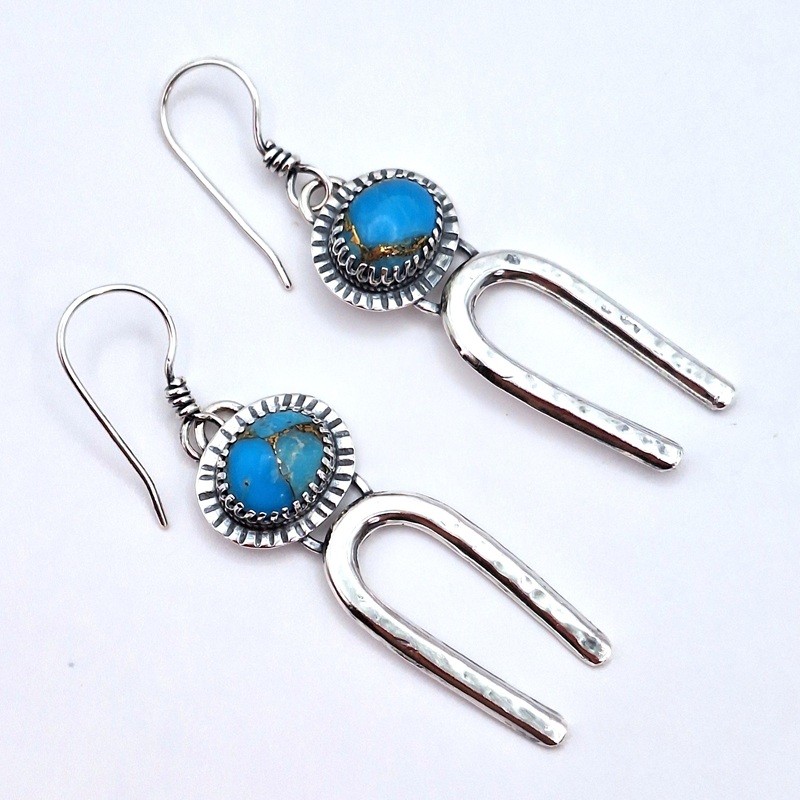 Aros Turquesa étnico herradura plata