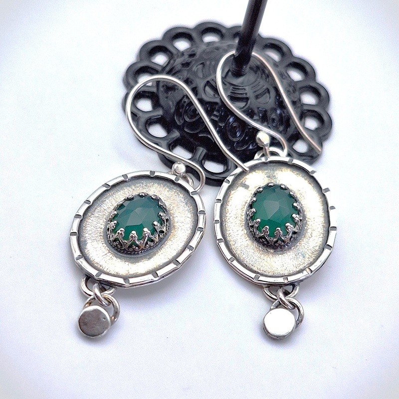 Aros Ónix verde oval étnico plata