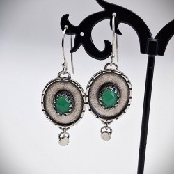Aros Ónix verde oval étnico plata