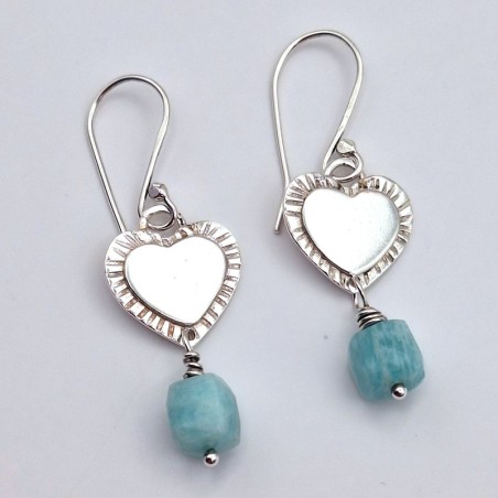 Aros Amazonita corazón plata