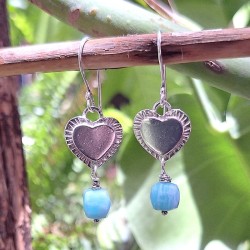 Aros Amazonita corazón plata