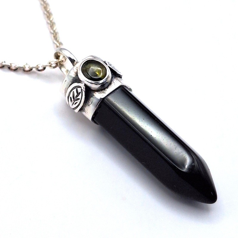 Colgante punta Obsidiana Turmalina plata
