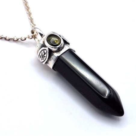 Colgante punta Obsidiana Turmalina plata