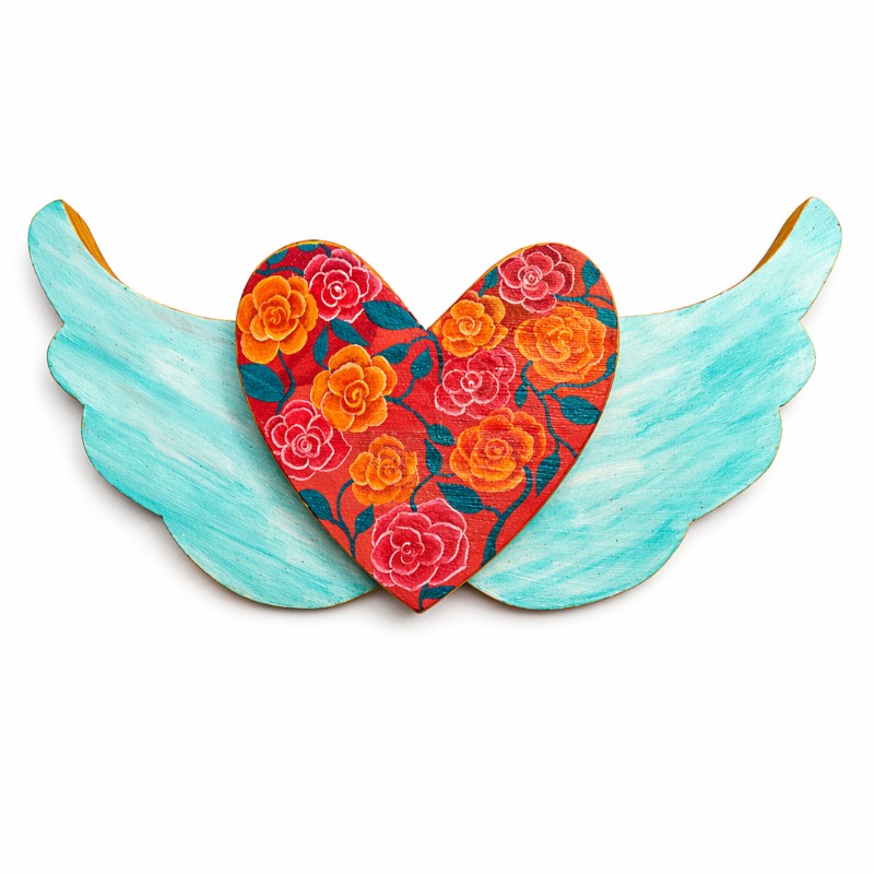 Corazón alado rosas