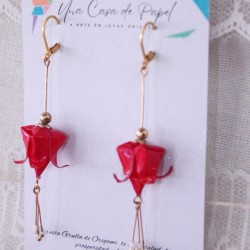 Aros origami tulipanes mostacillas acero