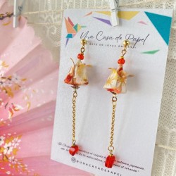 Aros origami tulipanes con cuentas /oro