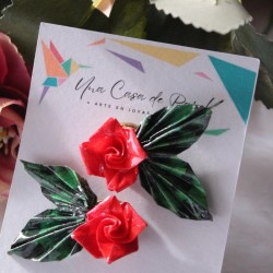 Aros botón Rosas origami med.