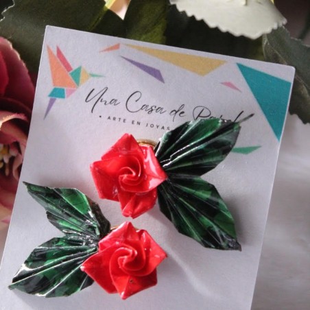 Aros botón Rosas origami med.