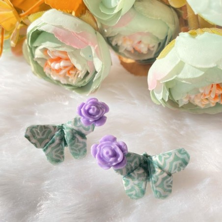 Aros botones mariposa origami y porcelana