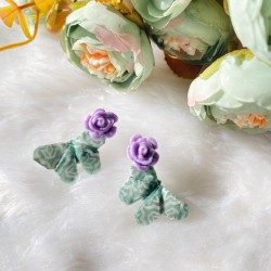 Aros botones mariposa origami y porcelana