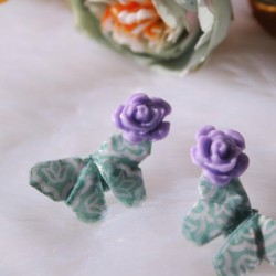 Aros botones mariposa origami y porcelana
