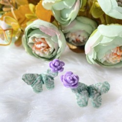Aros botones mariposa origami y porcelana
