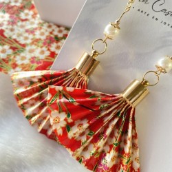 Aros origami abanico grande perla /oro