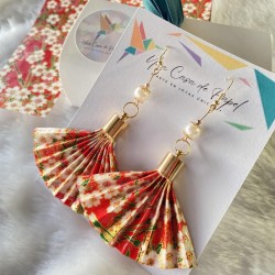 Aros origami abanico grande perla /oro