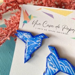 Aros wood origami pájaros, pintado a mano, acero