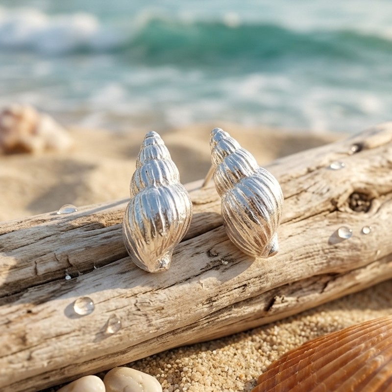 Aros Plata Caracola De Mar