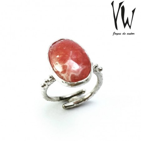 Anillo plata piedras del mundo Rodocrosita ortiz
