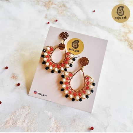Aros Mayura pavo real alambrismo rojo, blanco, negro