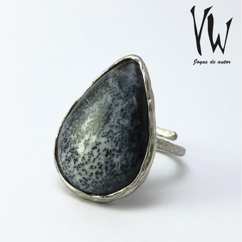 Anillo Plata Piedras Del Universo Agata Dendritica