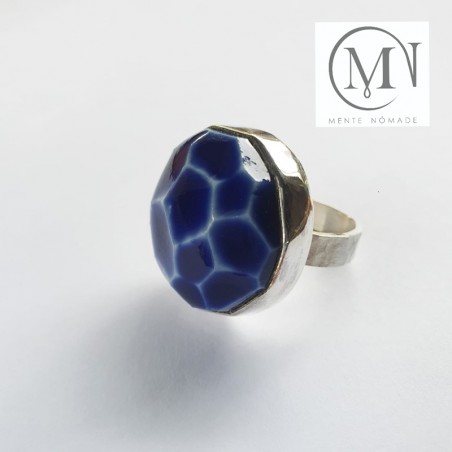 Anillo Plata Porcelana Azul