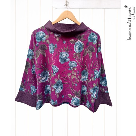 Chaleco Cuello Alto Flores Morado